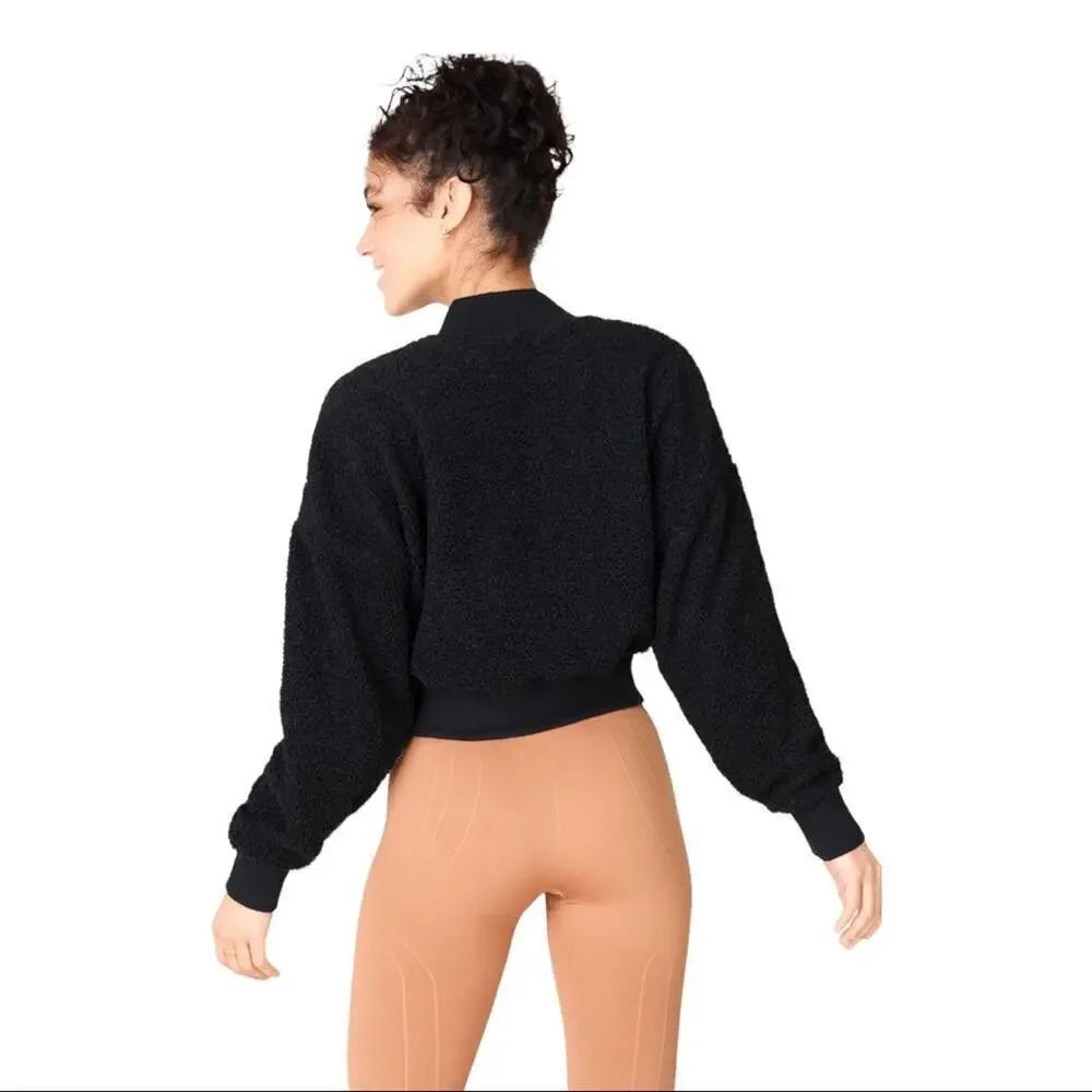 Fabletics Pullover Malia Polar Fleece Black Cropped Teddy Pullover Sweater Large
